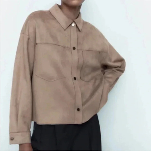 Zara tan faux suede shacket - Picture 1 of 16